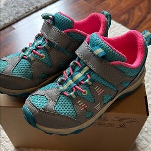 Merrill Kids Athletic and Hiking Sneakers in Teal & Pink - Velcro Strap